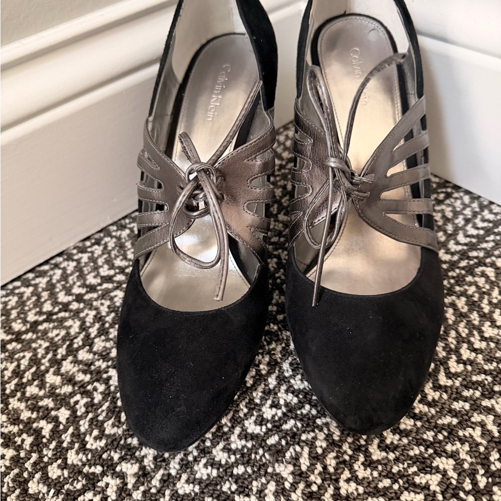 Calvin Klein Black and Silver Heels
